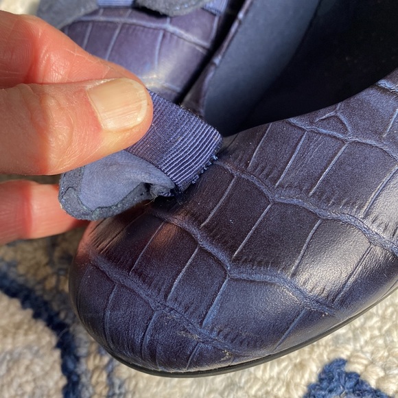 Vionic Lydia Blue Leather Croc Slip On Demi Wedge Shoes 8 / 39 - bows removed - Picture 5 of 11